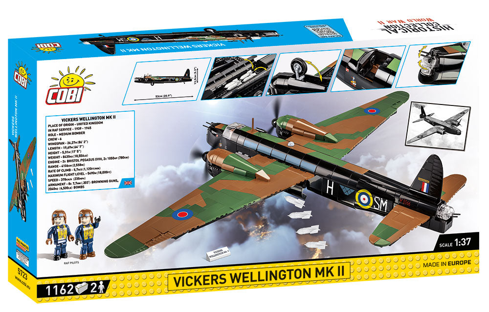 Cobi Vickers Wellington MK II model kit packaging with airplane illustration and branding.
