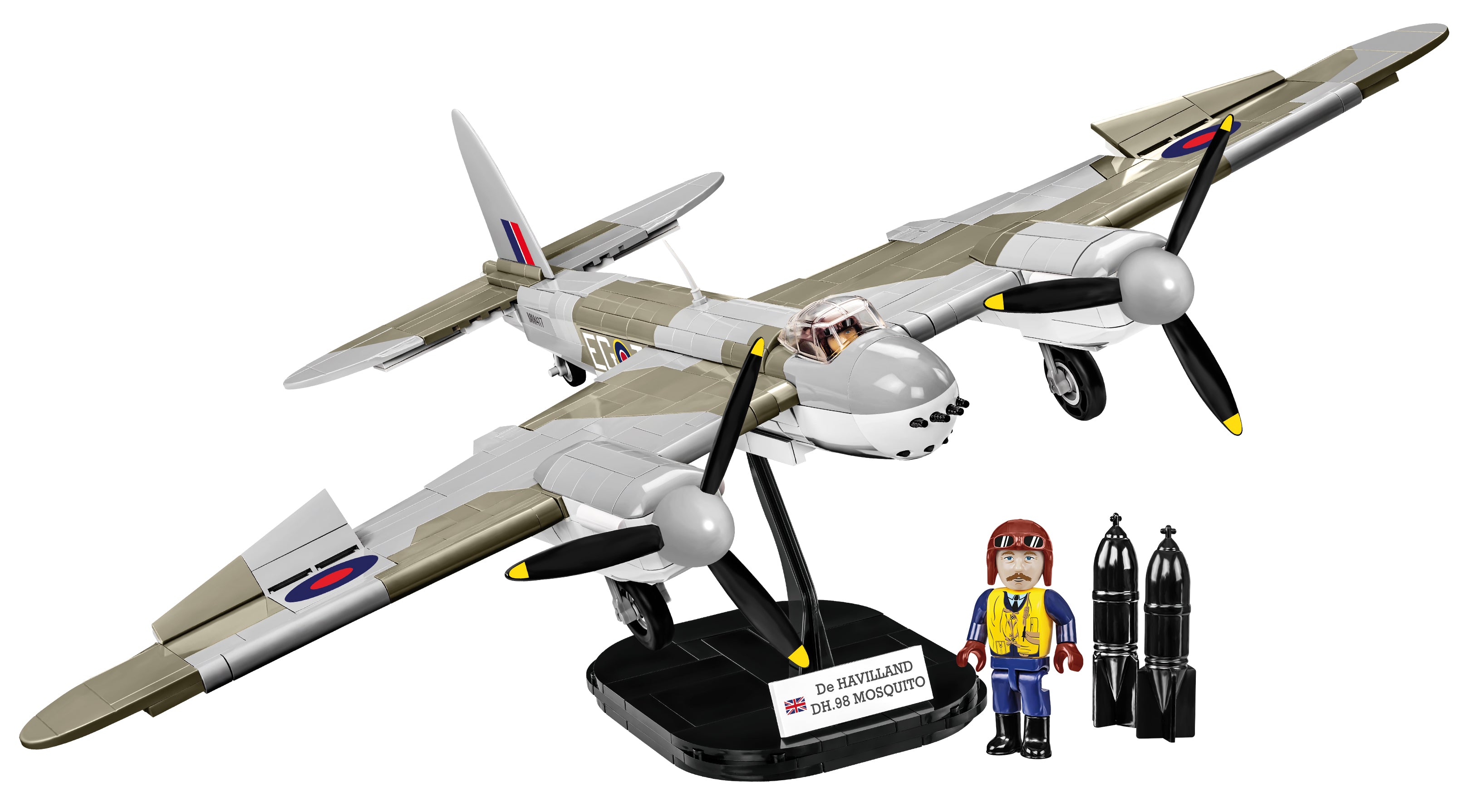 Front view f COBI Mosquito 5735 with bomb and pilot