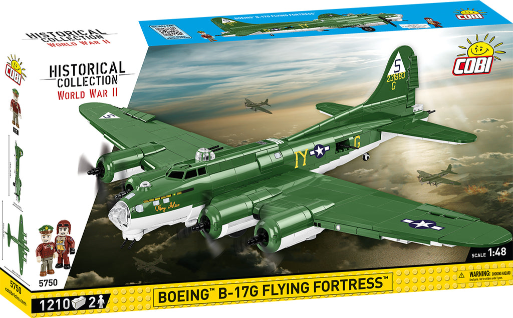 Toy model of Boeing B-17G Flying Fortress airplane in front of its packaging