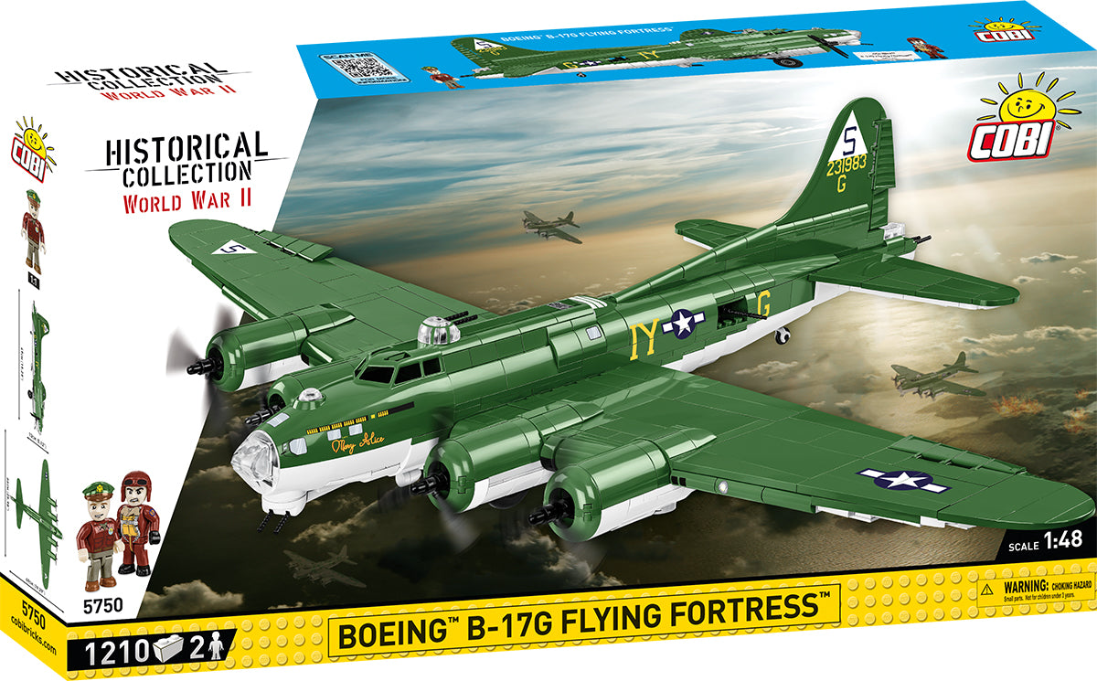 Toy model of Boeing B-17G Flying Fortress airplane in front of its packaging