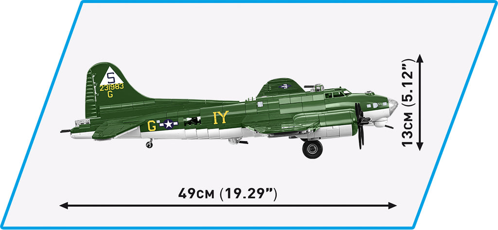 Model airplane with dimensions indicated on a white background