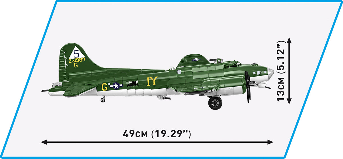 Model airplane with dimensions indicated on a white background