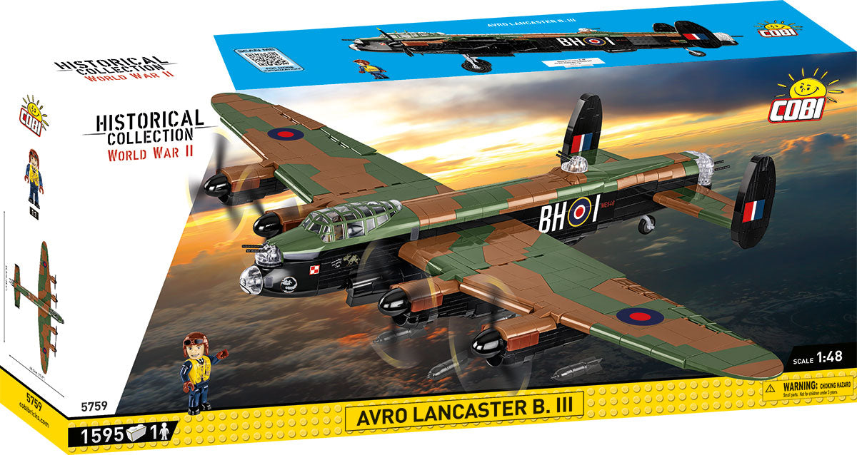 Cobi Avro Lancaster B. III model airplane kit packaging with sunset background