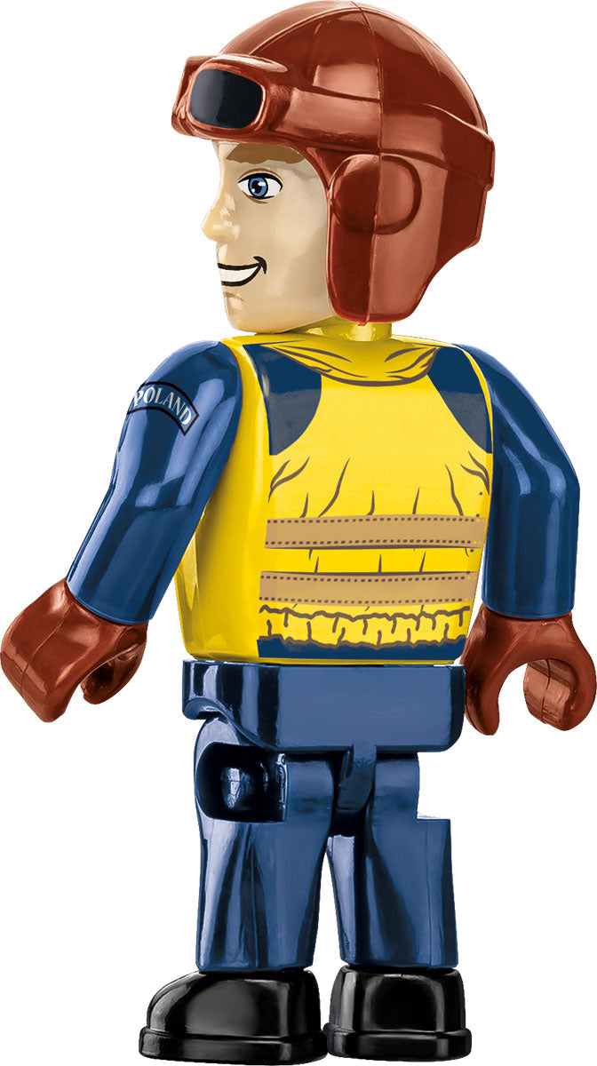 Lancaster Toy figure in a blue and yellow outfit with helmet on a white backgrounder 5759 
