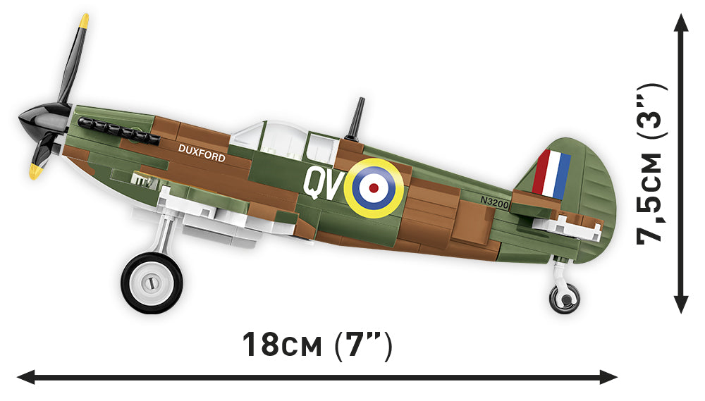 Image of COBI Spitfire Mk. 1 side view with dimensions