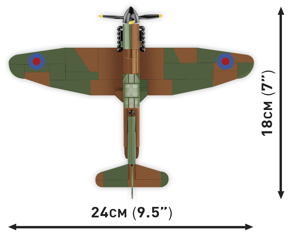 Image of COBI Spitfire Mk. 1 top view with dimensions